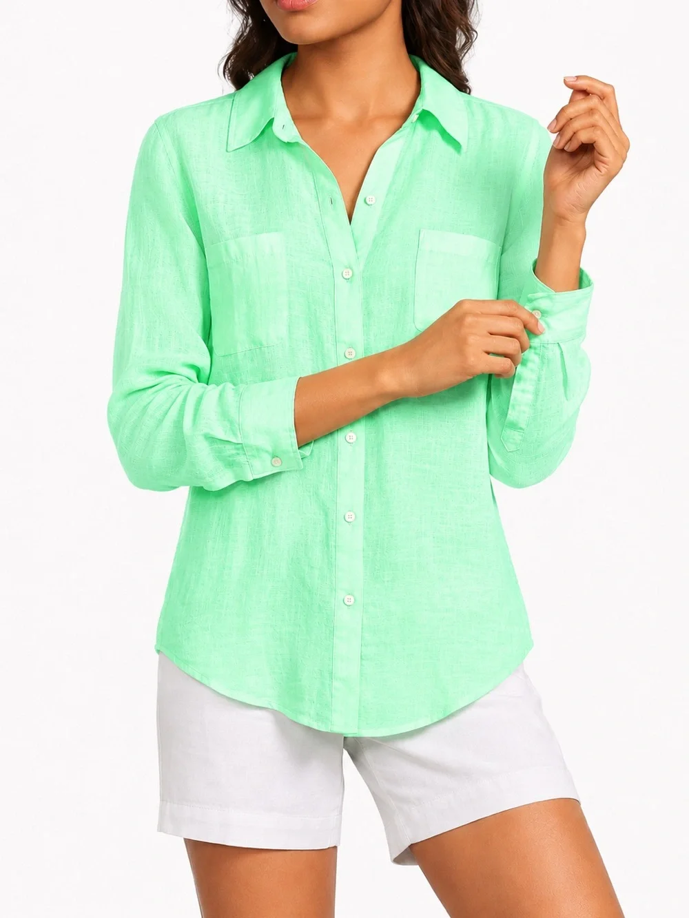 LILLY PULITZER 100% Linen Long Sleeve Button Down Top Sea View Resort Sz L